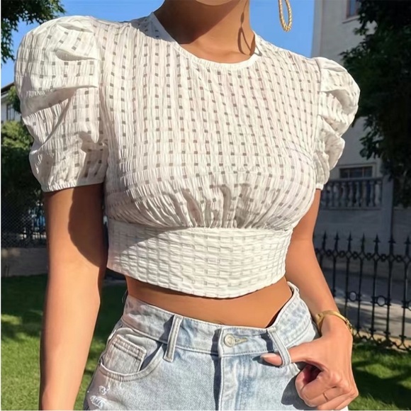 Semi Sheer Picnic Plaid Open Back Wrap Top - Picture 1 of 4